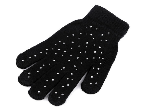 Damen- und Mädchen-Winterhandschuhe mit Strasssteinen - Elastische Feinstrick-Handschuhe für Herbst und Winter