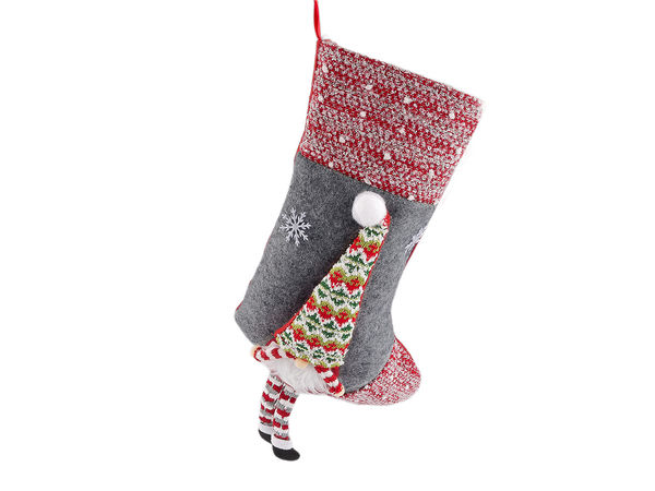 Premium 3D-Weihnachtsstrumpf und Geschenkbeutel mit festlichem Wichtel-Motiv (24x44 cm)