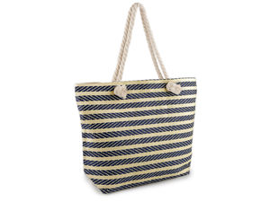 Premium gestreifte Sommer-Strandtasche mit Fransen und Kordelhenkeln (52x38 cm)