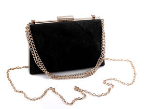 Elegante Abend-Clutch in Veloursleder-Optik mit Metallrahmen und abnehmbarem Kettenriemen
