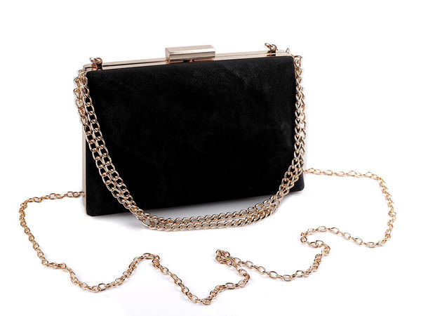 Elegante Abend-Clutch in Veloursleder-Optik mit Metallrahmen und abnehmbarem Kettenriemen