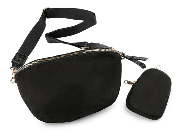 Veloursleder-Crossbody-Tasche mit abnehmbarer Utility-Tasche und verstellbarem Schultergurt