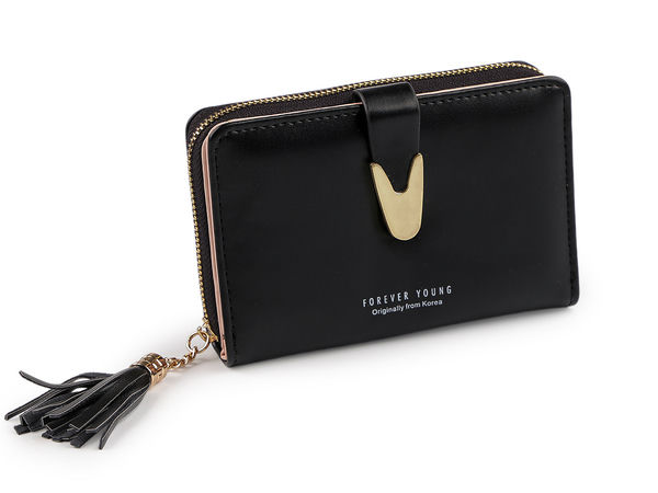 Elegante, kompakte Damen-Geldbörse mit Metallverschluss und Quasten-Reißverschluss, 9x13 cm