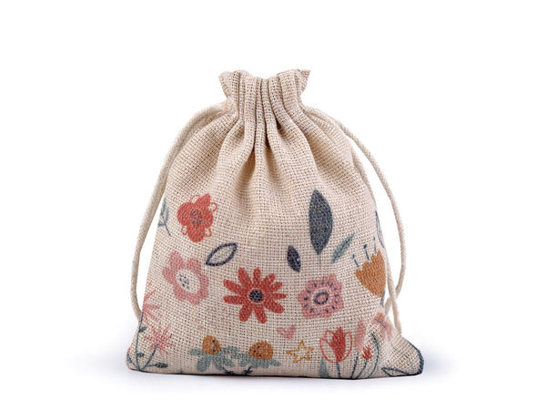 Premium Leinen-Geschenkbeutel mit Blumenmuster (10x13 cm) - Jutesäckchen mit Kordelzug für Kurzwaren, Basteln und Geschenke