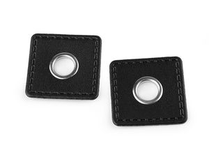 Quadratische Kunstleder-Applikation / Kunstleder-Patch mit Öse zum Aufnähen, 10 mm