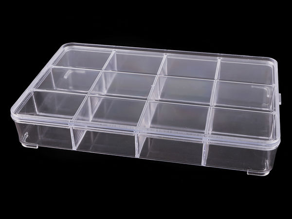Transparente Sortierbox aus Kunststoff mit 12 Fächern (15 x 23 x 3,4 cm)