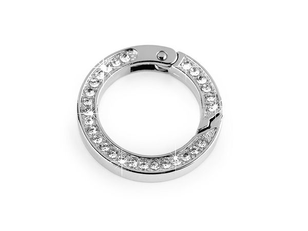 Runder Federring-Karabiner mit Strasssteinen (24mm) – Premium-Metall-Karabinerhaken für Handtaschen, Schlüsselanhänger und Accessoires