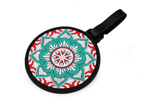 Premium Silikon Mandala Kofferanhänger - Flexibles rundes Namensschild mit Schutzfolie und Befestigungsschlaufe