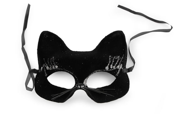 Elegante Katzen-Augenmaske aus Samt für Karneval - Premium Glitzer-Maskerade-Maske mit Bindeband