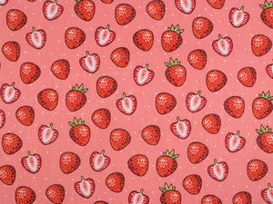 Baumwoll-Leinen-Imitat / Canvas, Erdbeeren, grobe Struktur