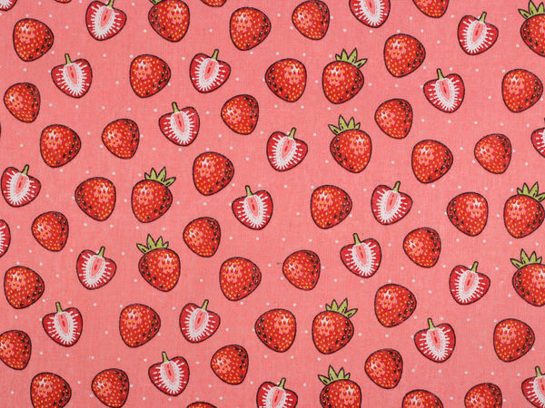 Baumwoll-Leinen-Imitat / Canvas, Erdbeeren, grobe Struktur