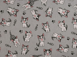 Baumwoll-Leinenimitat / Canvas, Katzen, grobe Struktur