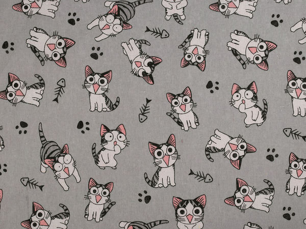 Baumwoll-Leinenimitat / Canvas, Katzen, grobe Struktur
