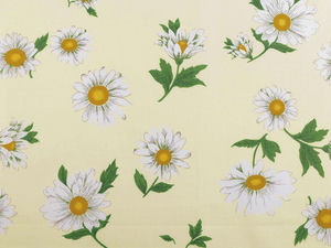 Premium-Baumwoll-Canvas-Stoff mit Gänseblümchen-Druck - Cremeweiß