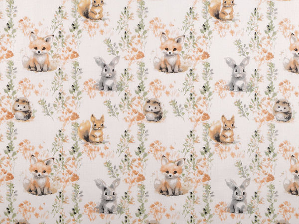 Premium-Baumwoll-Canvas-Stoff mit süßen Tiermotiven - 959 Weiß