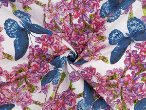 Baumwollstoff / Canvas, Blumen, Schmetterlinge, Breite 220 cm
