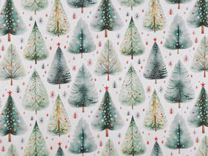 Premium-Baumwoll-Canvas Weihnachtsstoff - Festliches Tannenbaum-Motiv (Grün)