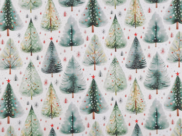 Premium-Baumwoll-Canvas Weihnachtsstoff - Festliches Tannenbaum-Motiv (Grün)
