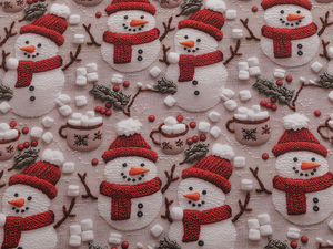 Premium-Baumwoll-Canvas-Stoff für Weihnachten - Festliches Schneemann-Design (Beige)