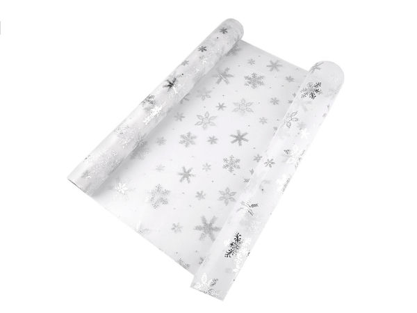 Weihnachts-Organza mit Schneeflocken, Breite 50 cm