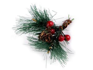 Premium künstlicher Weihnachts-Kiefernzweig mit Beeren und Kiefernzapfen auf Draht
