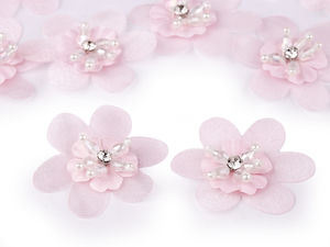 Elegante 4,5 cm Organza-Blütenapplikation mit Strass & Perlen | Aufnähbare & aufklebbare Blütenverzierung für Kleidung, Schuhe, Taschen und Accessoires