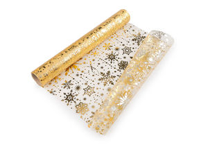 Premium Weihnachts-Schneeflocken-Organzarolle (36 cm Breite) - Festlicher Tischläufer & Bastelstoff mit Metallic-Druck
