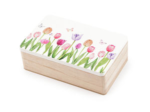 Premium Holz-Erinnerungsbox mit Blumenmuster - Dekorativer Aufbewahrungs-Organizer mit Scharnier, 10x16 cm