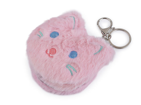 Süßer Plüsch-Katzen-Taschenspiegel & Handtaschenanhänger - Doppel-Kosmetikspiegel mit Schlüsselring und Karabiner