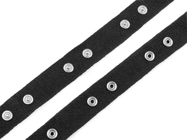 Schwarzes 20 mm Druckknopfband aus Baumwolle - Premium-Druckknopf-Verschlussband für Lingerie und Bademode