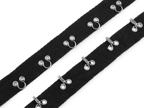 Premium Haken- und Ösenband auf 20 mm Baumwollband - Schwarz