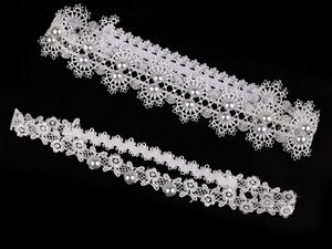 Elegantes Braut-Strumpfband-Set aus Off-White-Spitze mit Perlen-Details