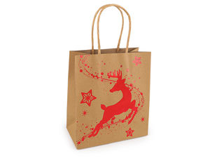 Wiederverwendbare Weihnachtsgeschenkbeutel aus Naturmaterial - Festliche Motive (15 x 17 cm)