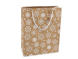 Großer naturfarbener Weihnachtsgeschenkbeutel mit beidseitigem Weihnachtsdruck – 26 x 32 cm